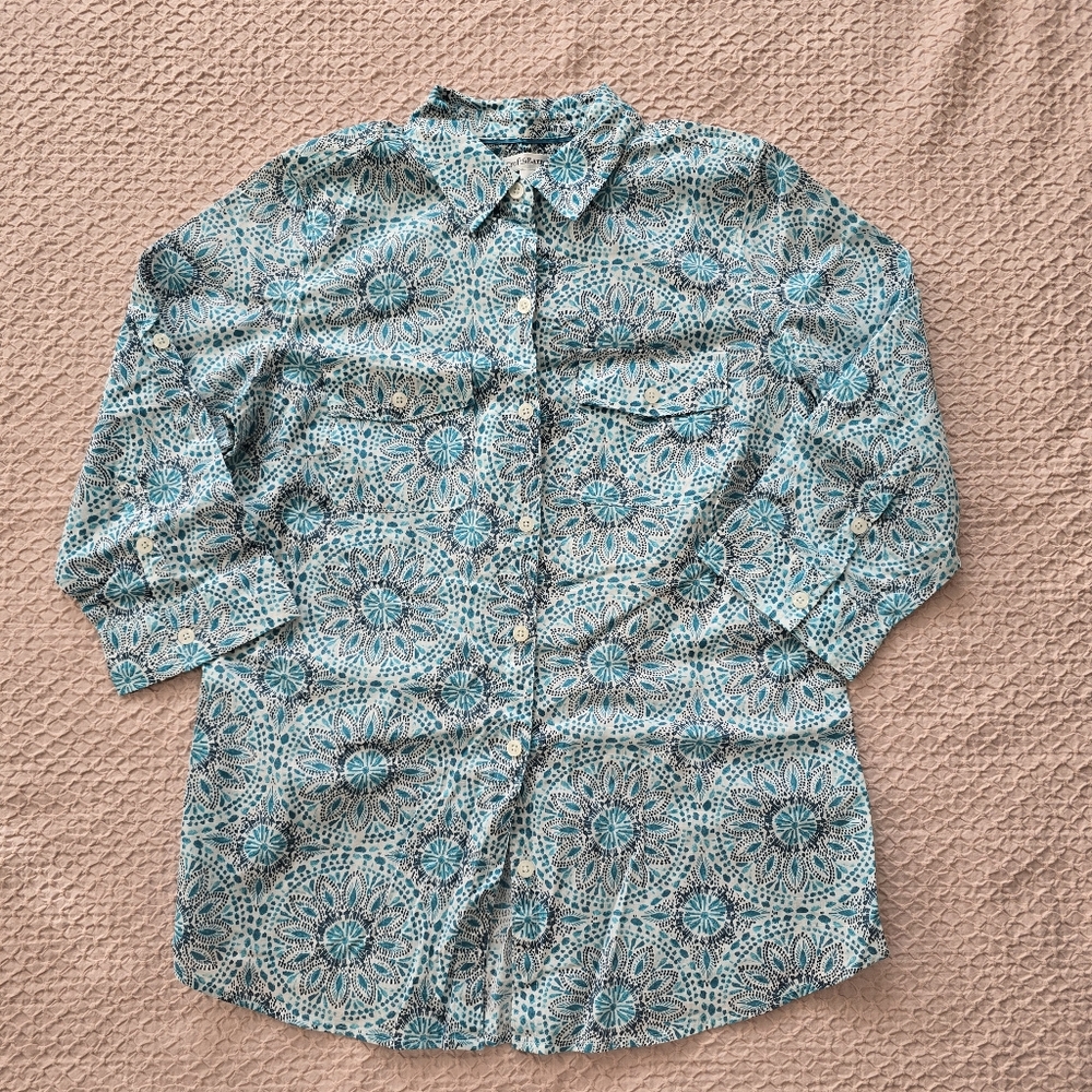 Croft & Barrow Women's Spread Collar 3/4 sleeve Cotton Shirt size S